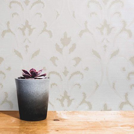Modern Embossed Flocked Vinyl Wallpaper White Ivory Metallic Beige Flocking Vintage Style Victorian Damask Flock Textured Velvet Velour 3D