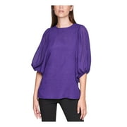 CALVIN KLEIN Womens Purple Textured Balloon Sleeve Crew Neck Top Plus Size: 3X