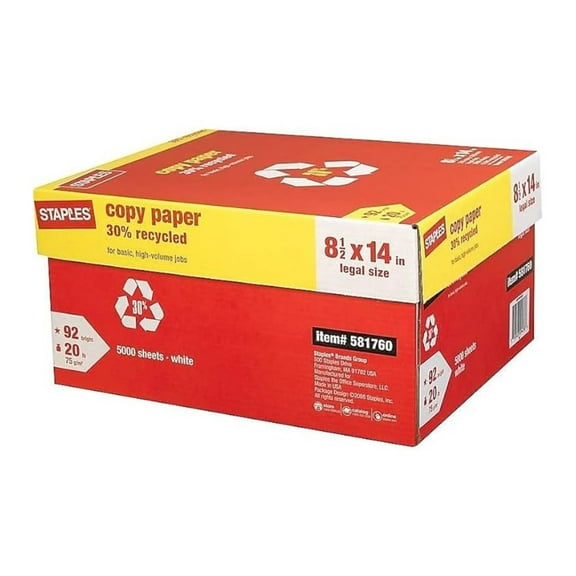 581760 30% Recycled 8.5-Inch x 14-Inch Copy Paper 20 lb 92 Bright 500/RM 10 RM/CT