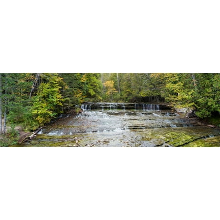 Waterfall in a forest Au Train Falls Munising Alger County Upper Peninsula Michigan USA Canvas Art - Panoramic Images (12 x