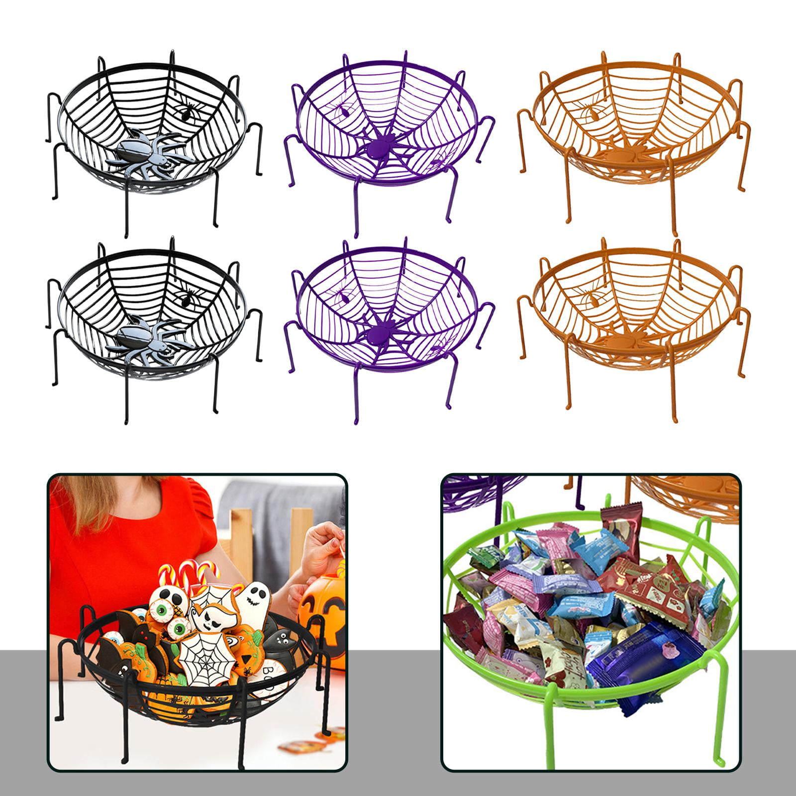 WLPZXP Decorative Spider Web Basket Stand Easter Prop Candy Basket for Coffee Table 6pcs