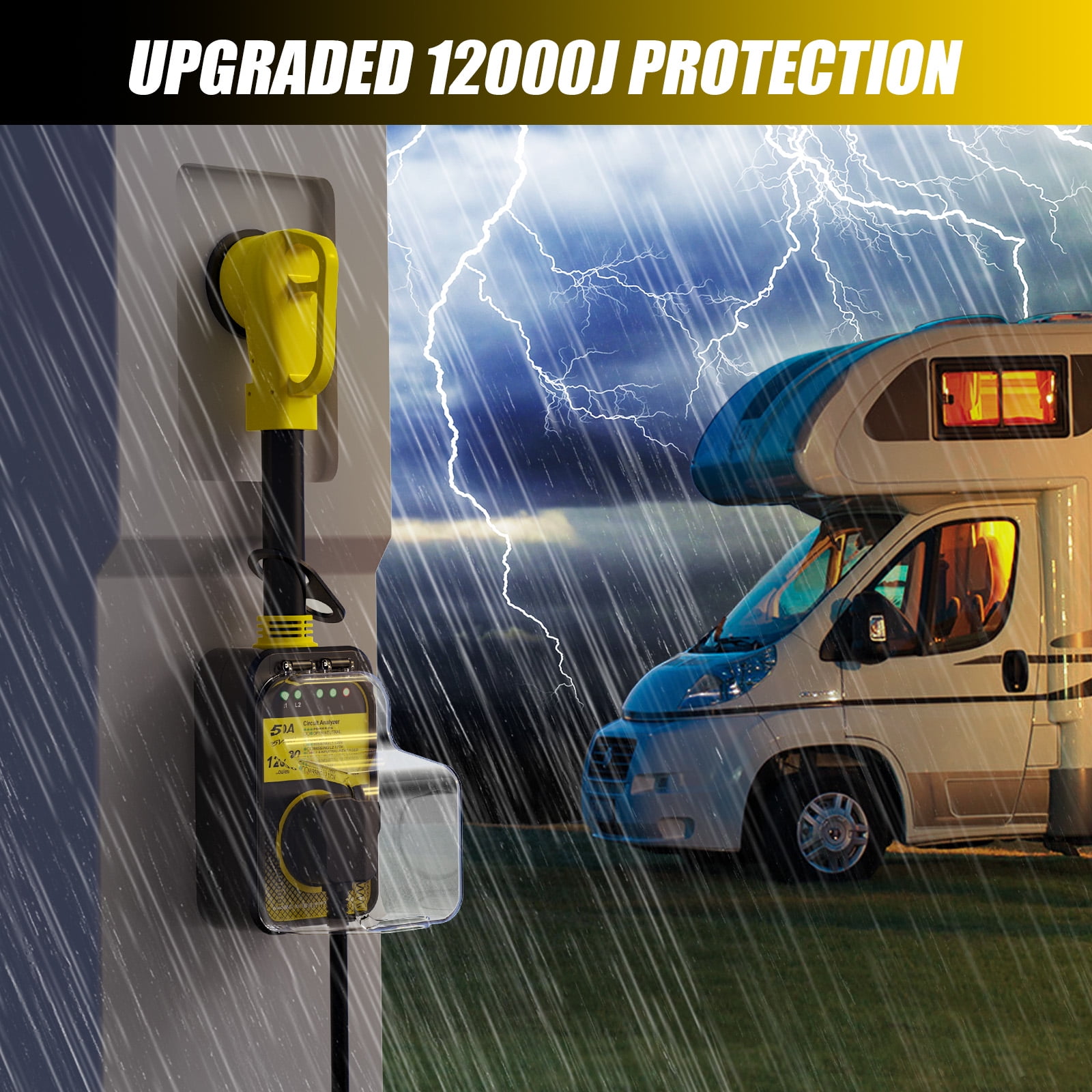 RV Surge Protector 30 Amp Waterproof - Upgraded 10000 Joules Surge Protection with Safety Certification，RV Adapter Plug for Camper