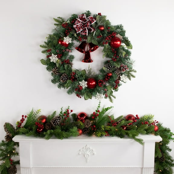 Northlight Red Bells and Mixed Foliage Artificial Christmas Wreath, 30-Inch, Unlit