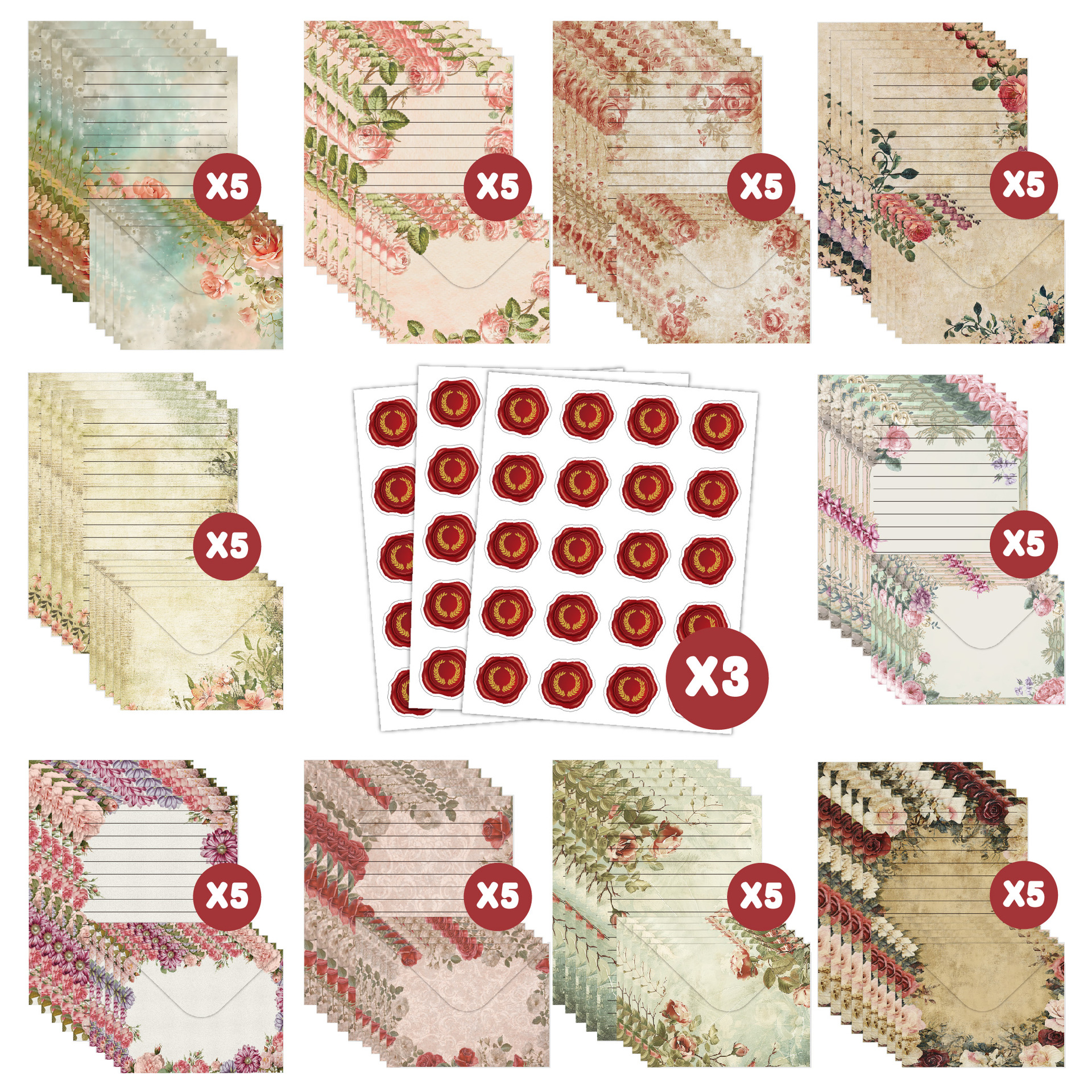 50 Pack Stationary Letter and Envelopes Set, Shipping Security Colored Cute Paper and Envelopes Seals for Mailing Wedding Business Invitations Card Making Supplies