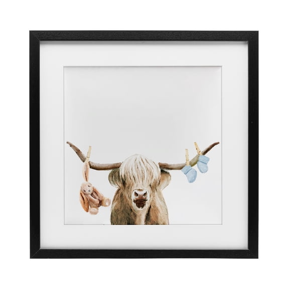 Highland Cow Baby Boy Black Framed Print Under Glass, design by Ali Lynne