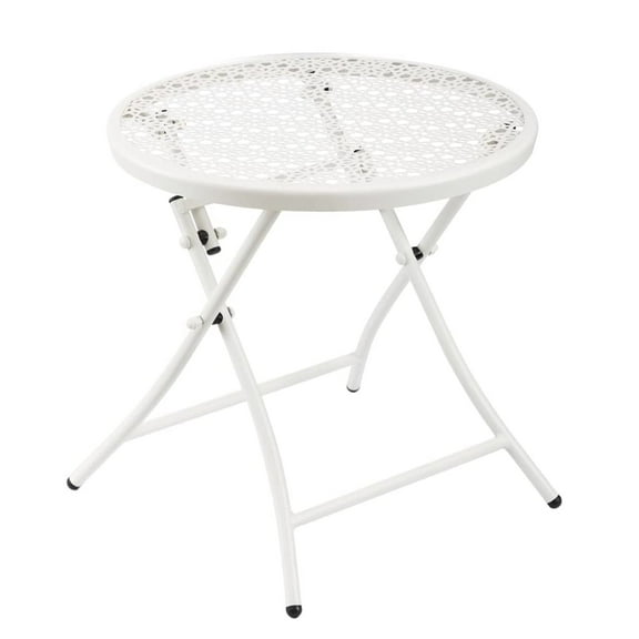 TeoKJ Folding Outdoor Side Tables Anti Rust Table Round Metal End Table Porch Yard 17.71" Height - White