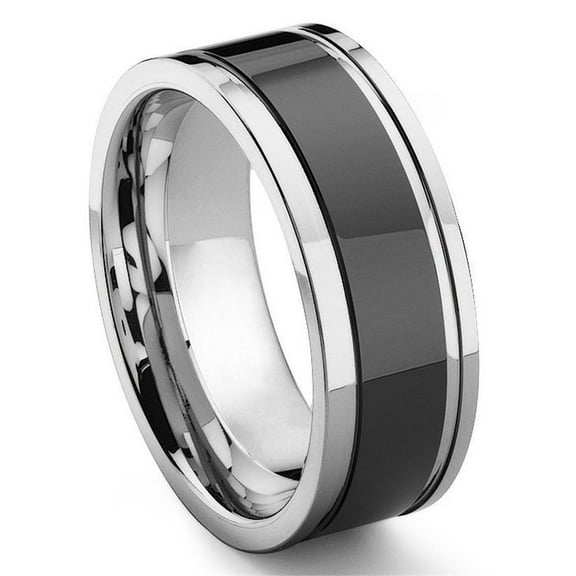 Titanium Kay Black Tungsten Carbide Two Tone Comfort Fit Mens Wedding Band Ring with Grooves Sz 10.0