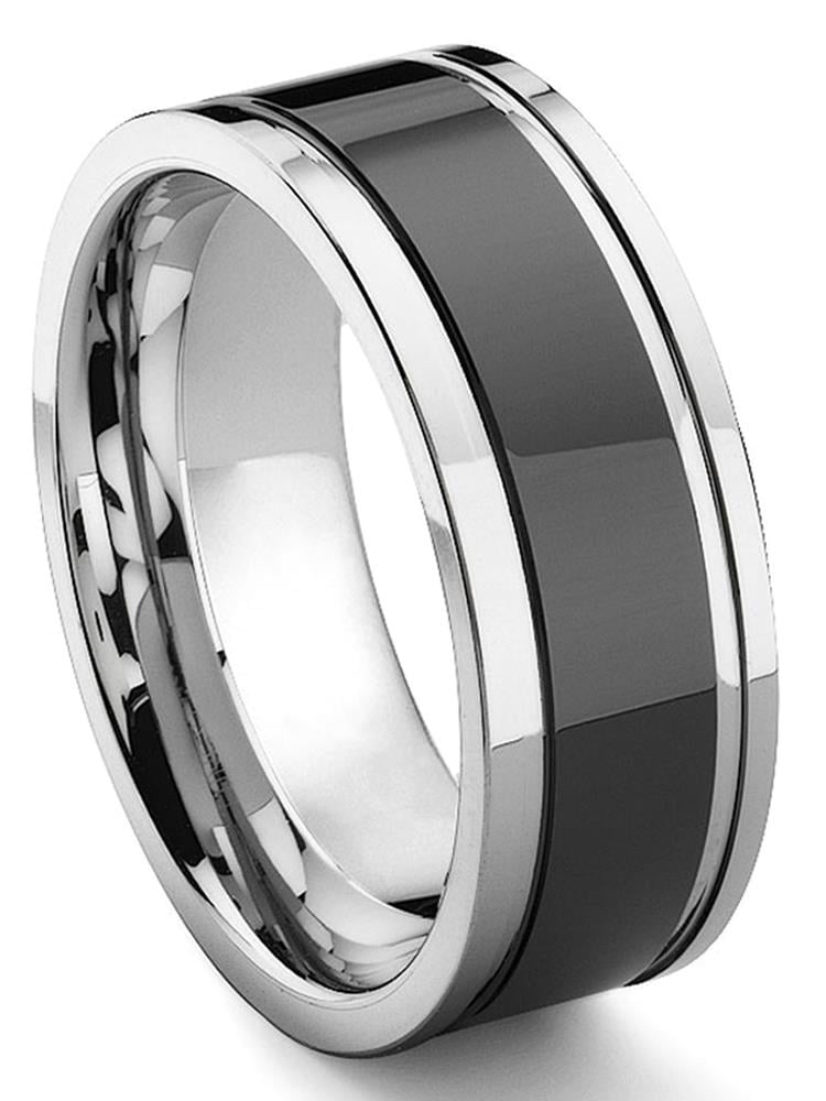 9MM Black Two Tone Tungsten Carbide Mens Brushed Wedding Band Ring Comfort Fit Sizes 8 to 13
