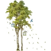 Birch Tree Wall Stickers Birds Fallen Leaves Wall Decals Peel and Stick Vinyl Wall Art Decals TV Wall Decor for Baby Nursery Kids Playroom Bedroom Living Room DIY