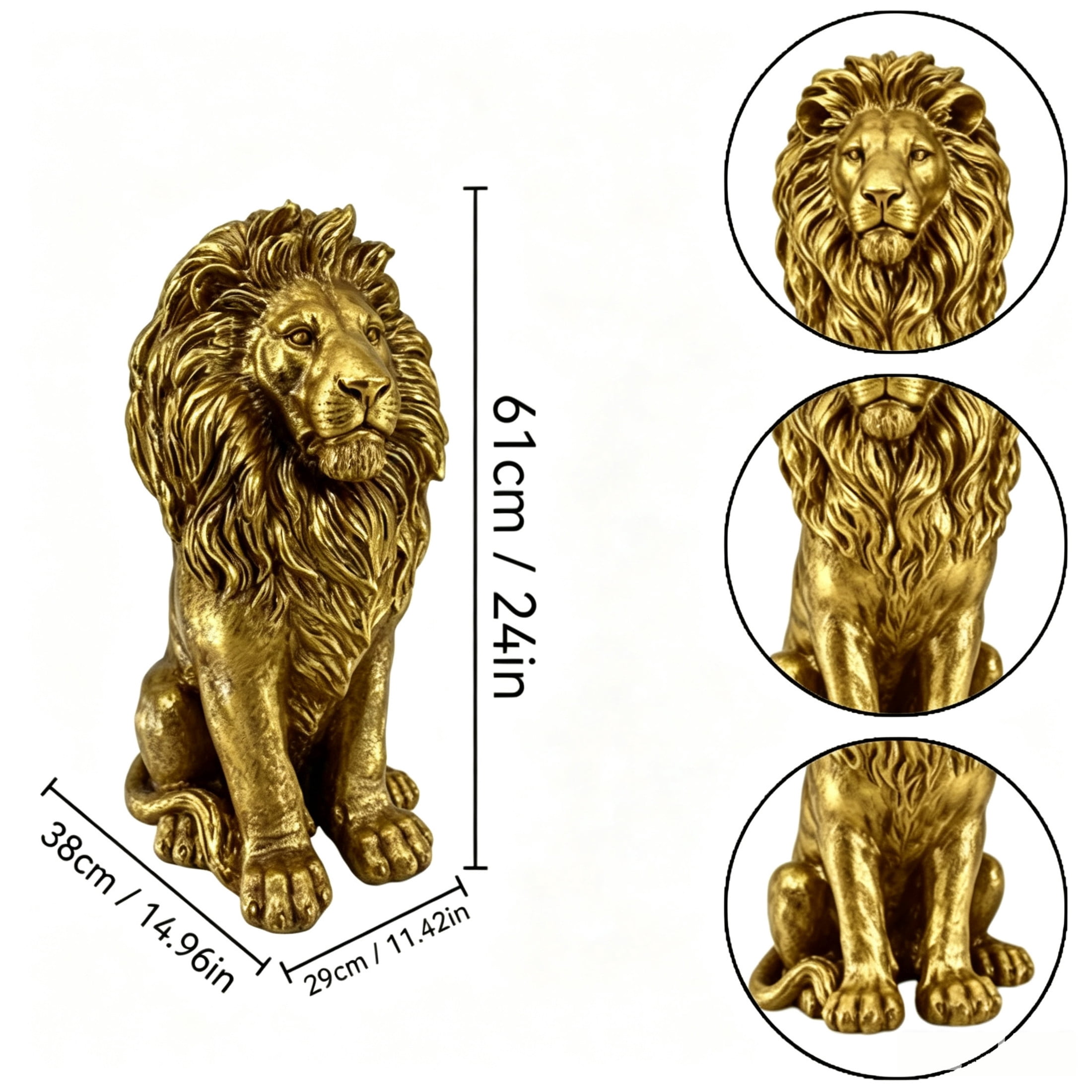 GDF Studio Golden Lion Resin Indoor/Outdoor Guardian Statue, Weather-Resistant Decor Figurine for Garden & Courtyard