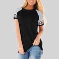 thumbnail image 1 of Moda mujer camiseta estampada leopardo rayas empalme raglán manga corta cuello redondo talla grande Abanopi Negro/S, 1 of 7