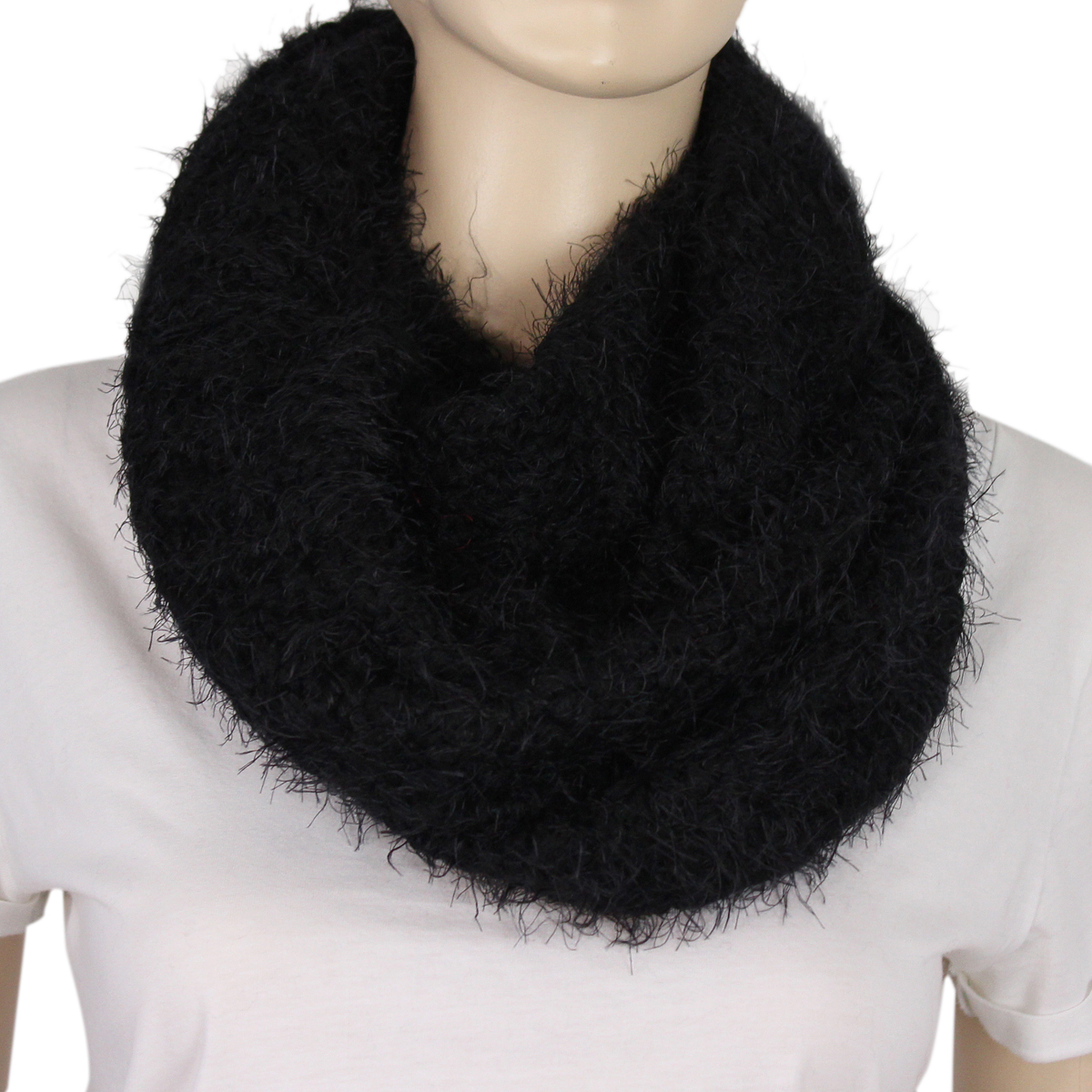 Soft and Silky Faux Fur Infinity Scarf Black