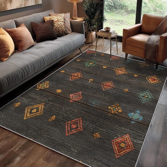 Southwest Area Rugs, Western Rustic Vintage Pattern Carpet, Washable Non Slip Low Pile Soft Rug for Living Room Bedroom Decor Mat 4x6ft