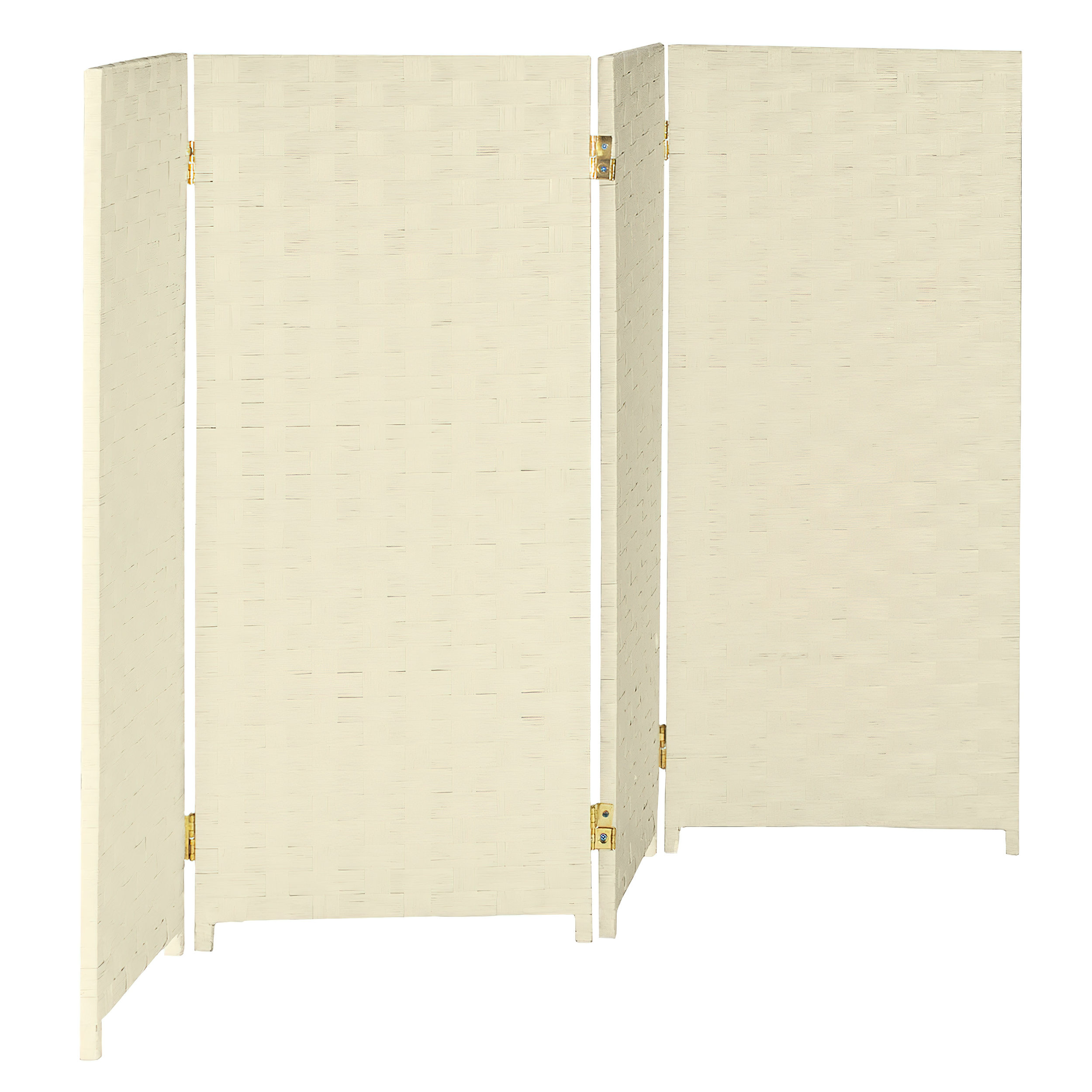 Red Lantern 3 ft. Short Woven Fiber Folding Screen - Cream - 4 Panel