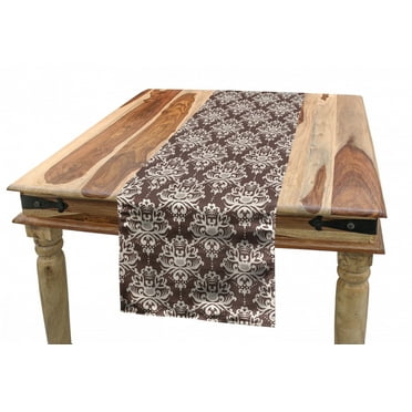 Vintage Table Runner, Damask Inspired Motifs Ornamental Feels, Dining Room Kitchen Rectangular Runner, 3 Sizes, by Ambesonne
