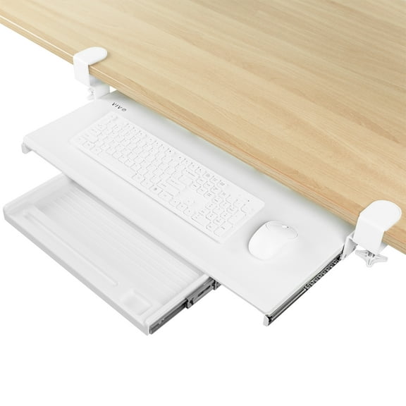 VIVO White Extra Sturdy Clamp-on Computer Keyboard Tray with Pencil Drawer