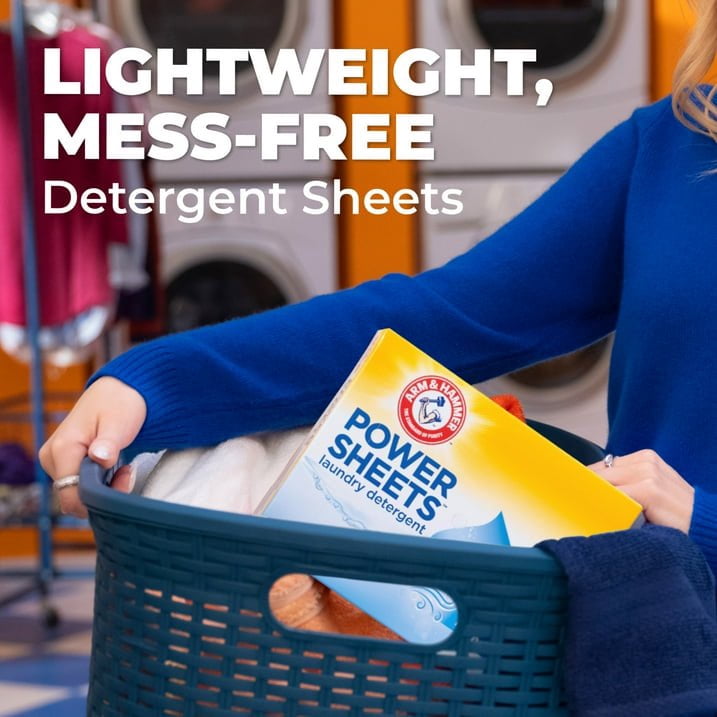 2pack ARM & HAMMER Power Sheets Laundry Detergent, Fresh Breeze, 60 Count, Up to 240 total Small Loads