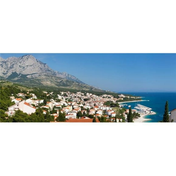 Panoramic Images PPI152486S City At Coast Baska Voda Biokovo Split-Dalmatia County Croatia Poster Print, 27 x 9