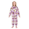 thumbnail image 2 of Fluffy Pajamas Set Fuzzy Winter Warm Pj Sets Pullover Tops and Long Pants Purple and Gold Watercolor Floral X-Small, 2 of 8