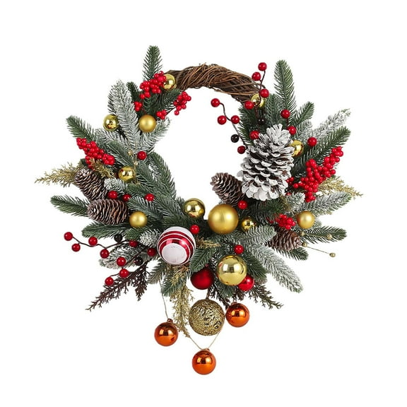 18in Christmas Wreath with Linen Bow – Artificial Holiday Door Wreath for Front Door, Indoor Outdoor Wall Decoration, 2026 Festive Home Décor