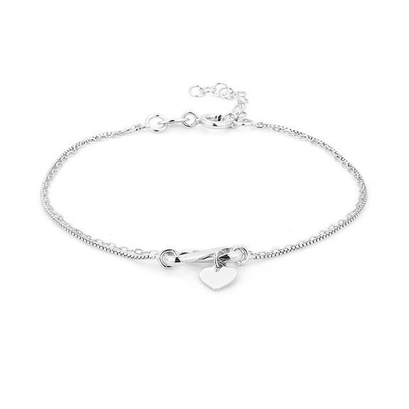 Vanbelle Sterling Silver Jewelry Multi-Layered Chain Bracelet with Infinity & Hanging Heart and Rhodium Plated for Women and Girls