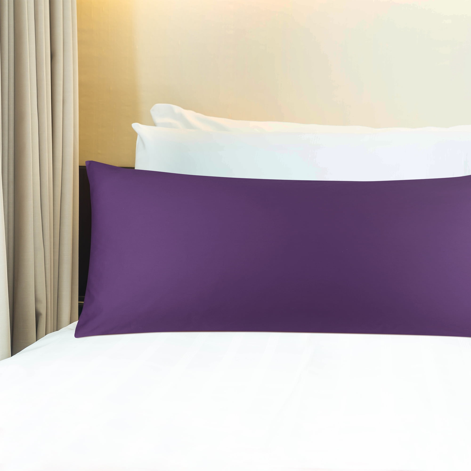 3 Pack Breathable Egyptian Cotton Body Pillow Covers, 20" x 54", Deep Purple