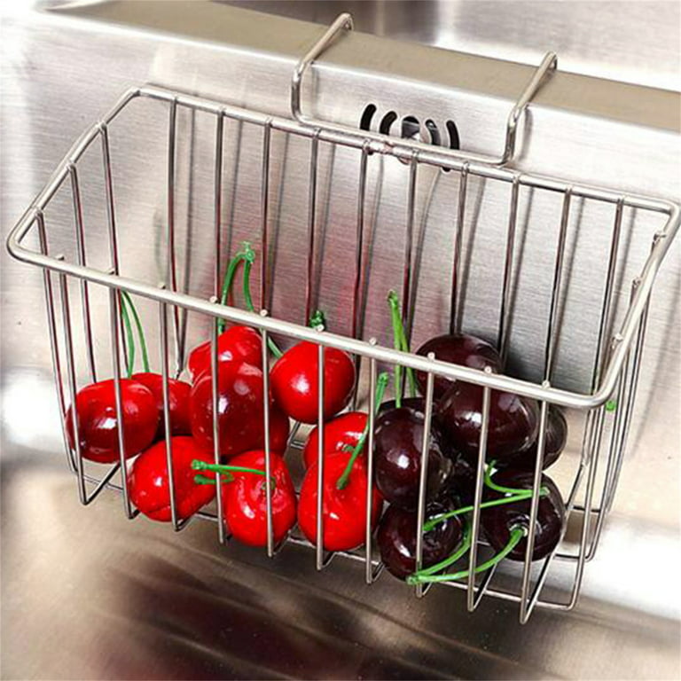 1pc Kitchen Sink Caddy Organizer, Sponge Holder with Drain Pan, 304  Stainless Steel, for Sponges, Soap, Kitchen, Bathroom, Silver