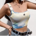 thumbnail image 1 of Femmes Sexy Sans Manches Crop Top Boucle Liée Une Épaule Asymétrique Tie-dye Blouse, 1 of 3
