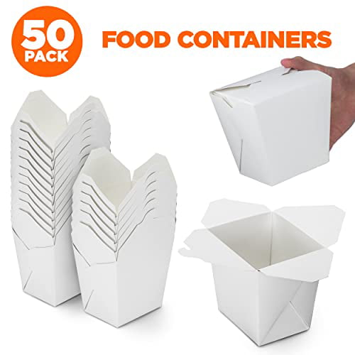 50pcs White Cardboard Round Chinese Takeaway Box Noodles Rice Wok 1000ml 32oz 