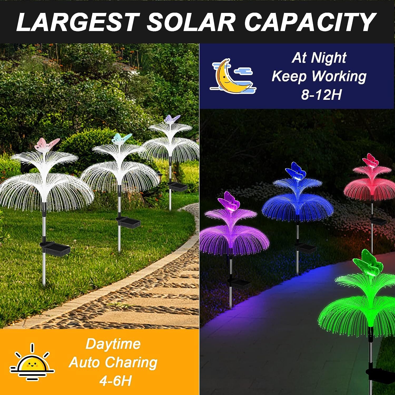 KOMI Solar Garden Lights Outdoor Waterproof 3 Pack Solar Flower Lights Yard Lights 7 Color Changing Double Jellyfish Wing Solar Yard Lights for Garden Decor Yard Decor Outdoor Decor Gifts for Women