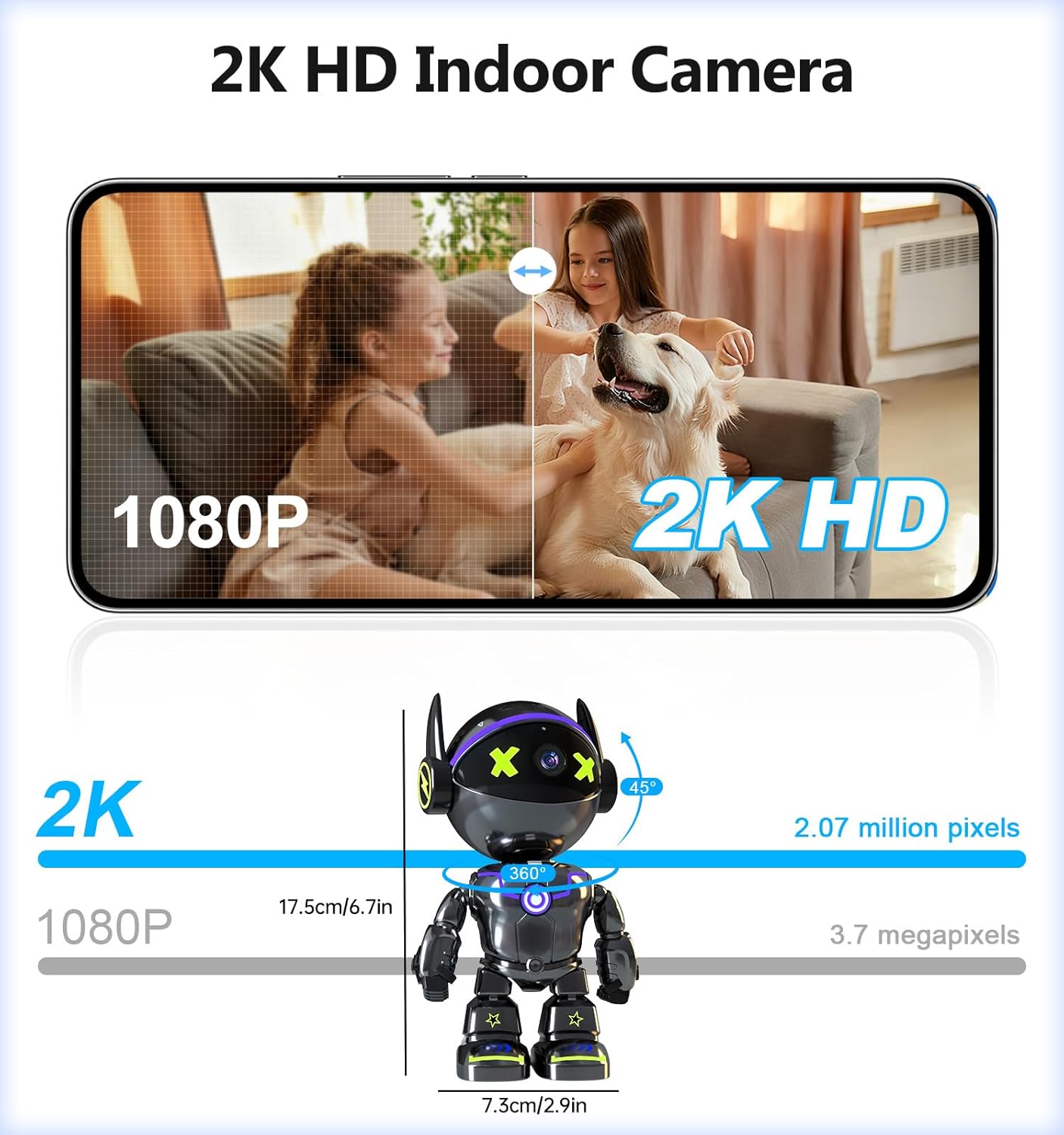 2K Indoor Security Camera, 5G/2.4Ghz WiFi Robot Cameras for Home Security, Pet/Baby Camera with Phone App Motion Detection and Alarm, Two-Way Talk, Color Night Vision, Human Detection