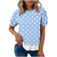thumbnail image 2 of WAGUTH Women's Polka Dot Print Tops Crew Neck Puff Short Sleeve Casual Blouses with Ruffle Hem for Daily Wear,Sky Blue,S, 2 of 7