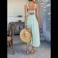 thumbnail image 4 of Vestido Midi de Verano con Tirantes Finos, Botones y Lazo Frontal para Mujer, Estampado Floral Verde S, 4 of 10