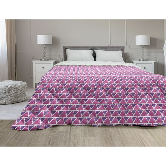 Black and White Down Alternative Comforter, Triangles and Hexagons with Scribbles Sketch Monochrome Illustration, Microfiber Quilt for All Season, 5 Sizes, Black and White, by Ambesonne