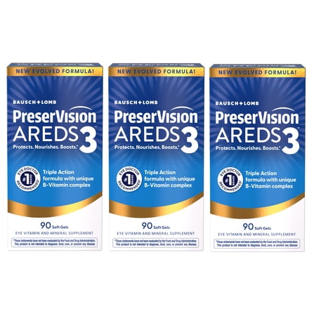 PreserVision AREDS3 Eye Vitamins, #1 Recommended Brand, AREDS2 Formula with Additional 8 B-Vitamin Complex, Promotes Healthy Cellular Eye Function, 3-in-1 Macular Supplement, 90 Softgels 3 Pack