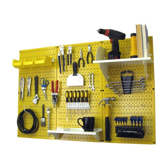 4ft Metal Pegboard Standard Tool Storage Kit - Yellow Toolboard & White Accessories