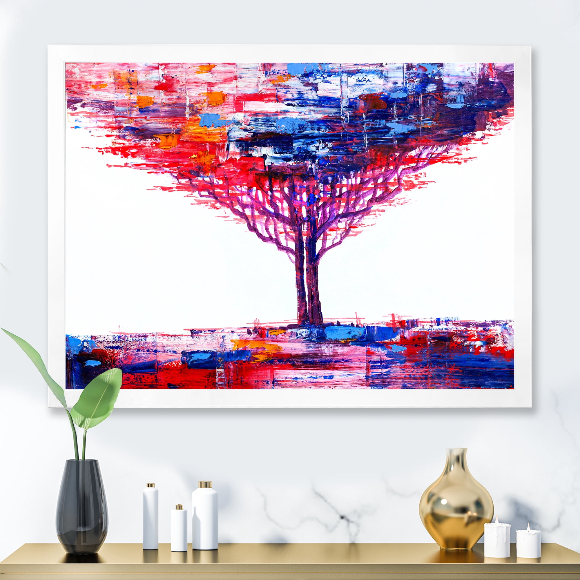 Designart 'Abstract Colorful Tree Impressionist On A White' Modern Framed Art Print