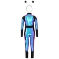 thumbnail image 2 of iiniim Girls Dance Outfit Metallic Long Sleeve Zip Neck Jumpsuit with Hair Hoop Blue Black 8, 2 of 7