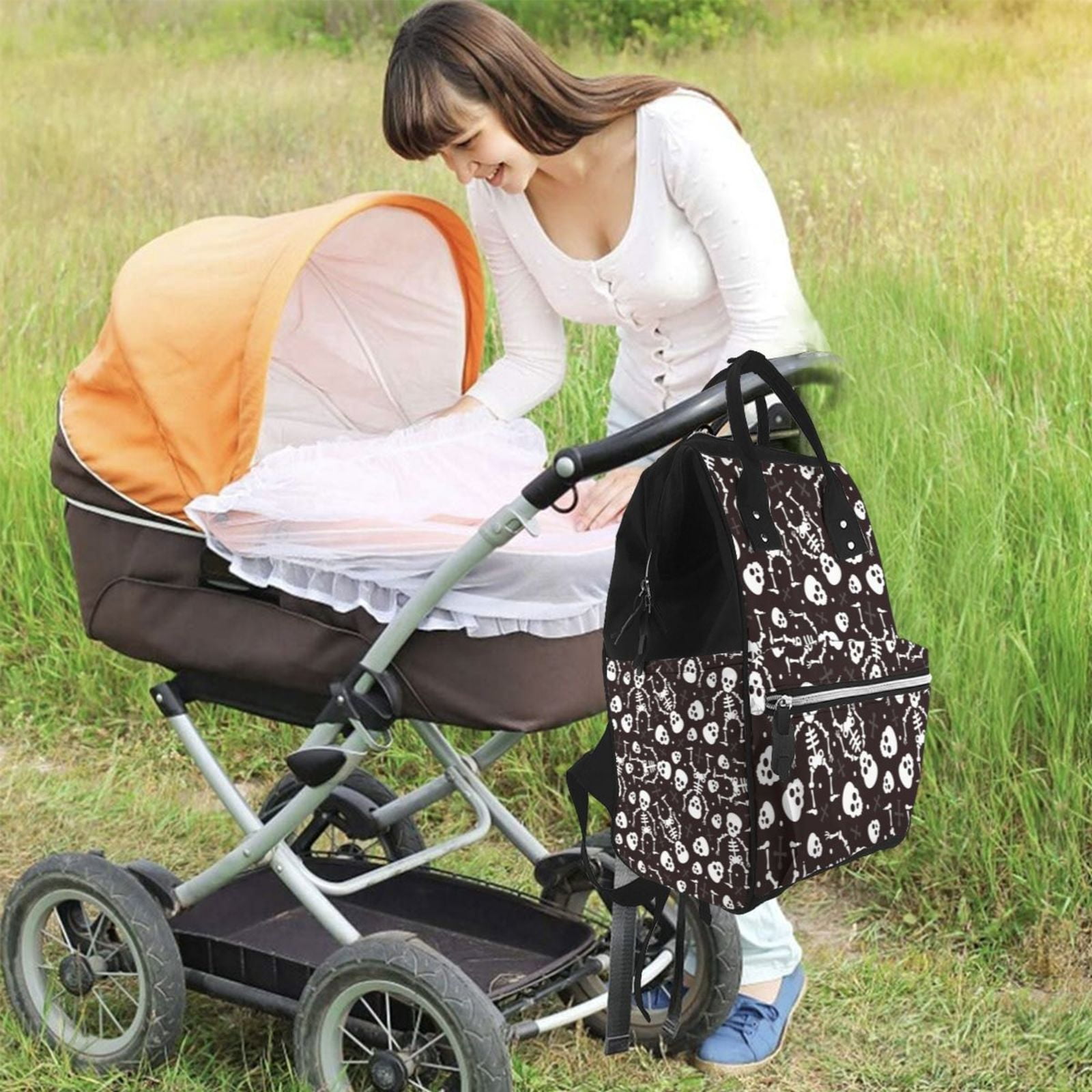 Ratiio Skeleton Mummy Backpack - Waterproof Twill Canvas, Large Capacity Diaper Bag with Multiple Pockets and Adjustable Straps