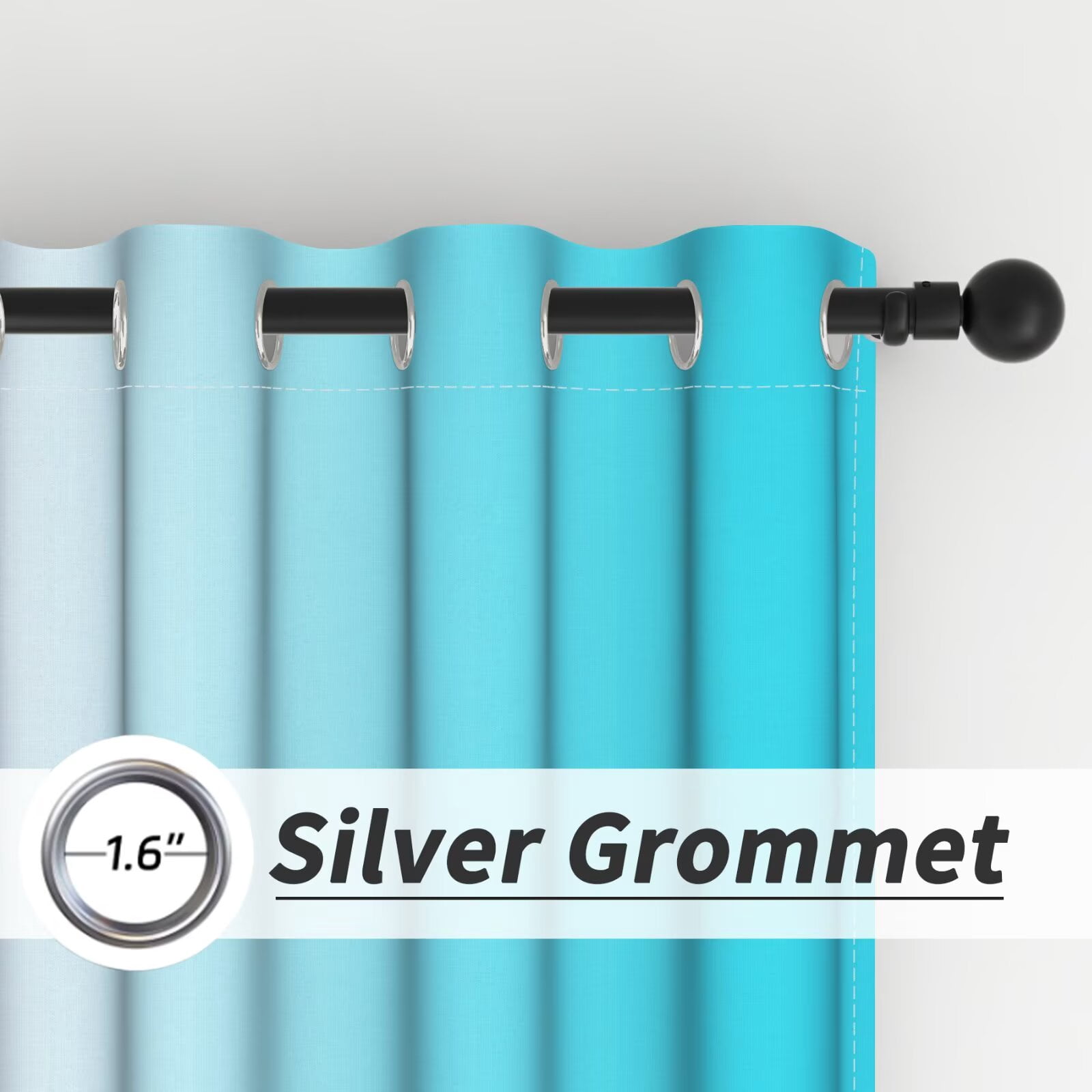 LFEEY Turquoise Teal Curtains, Blackout Light Room Darkening Curtains, Ombre Gray, 52" W x 63" L, 2 Panels