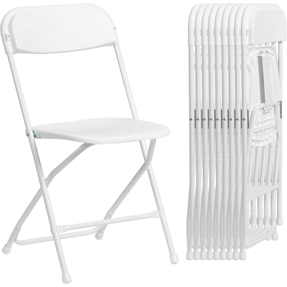 10 Pack White Heavy Duty Plastic Folding Chairs, 350 LBS Weight Capacity Foldable Chairs for Outdoor Entertaining, Party, Wedding, Backyard Gathering