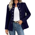 thumbnail image 2 of Plus Size Double Breasted Blazer For Women, Stand Collar Winter Wool Coat, Solid Color Formal Business Suit Jacket, Elegant Work Office Outerwear Navy 2XL, 2 of 8