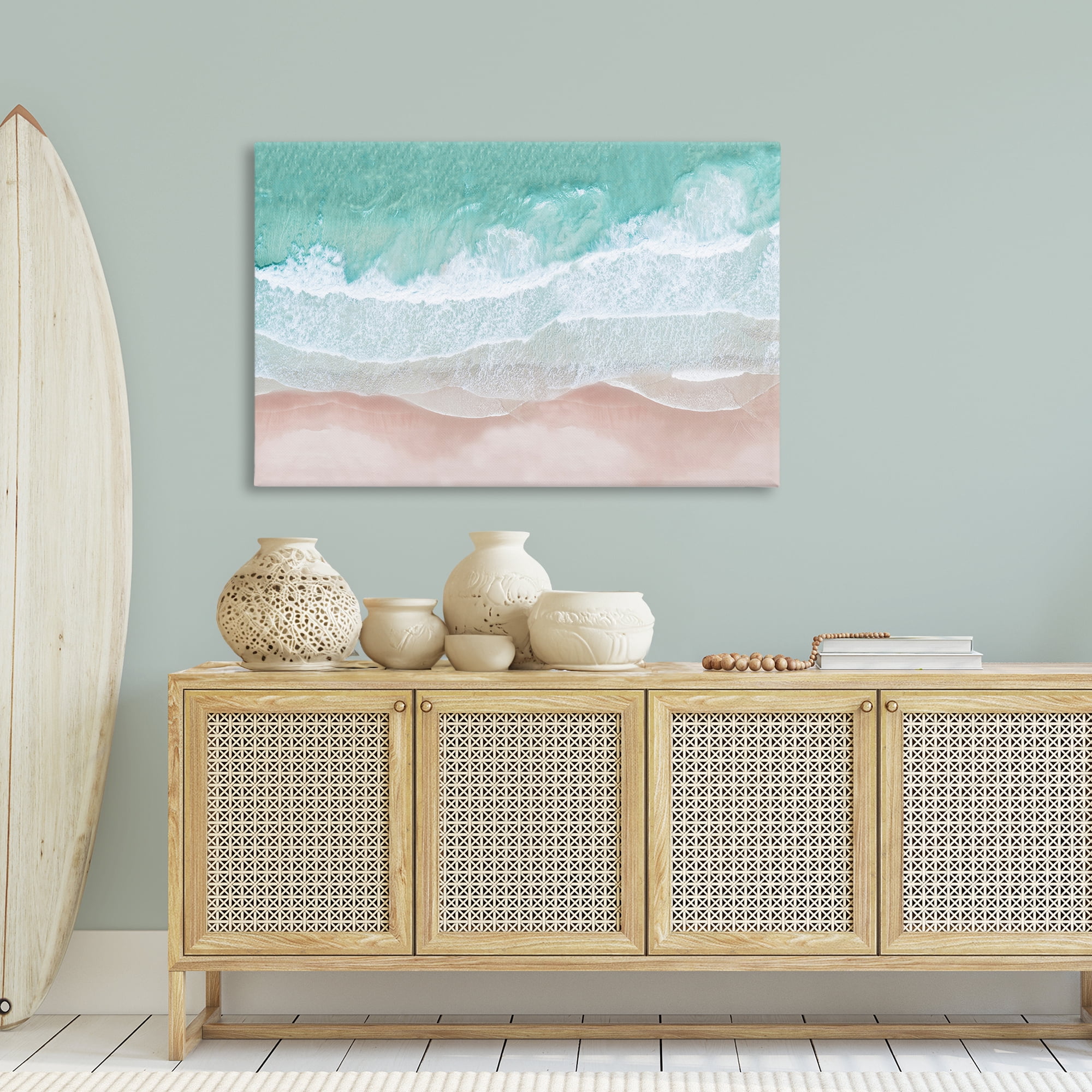 Stupell Industries Aerial Sea View Coastal Painting Gallery Wrapped Canvas Art Print Wall Art, 45 x 30