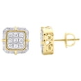 thumbnail image 3 of 10K Yellow Gold Round Diamond Dome Cluster Square Stud 11mm Tier Earrings 3/4 CT, 3 of 5