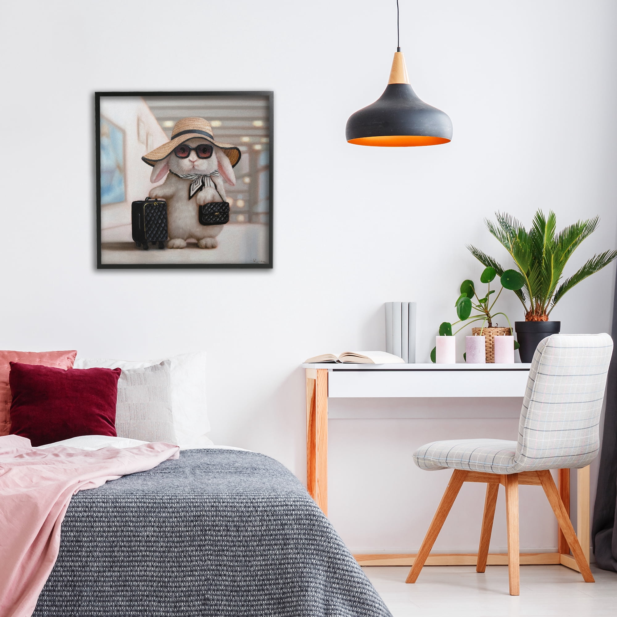 Stupell Industries Bun Voyage Traveling Rabbit Black Framed Giclee Art, design by Lucia Heffernan
