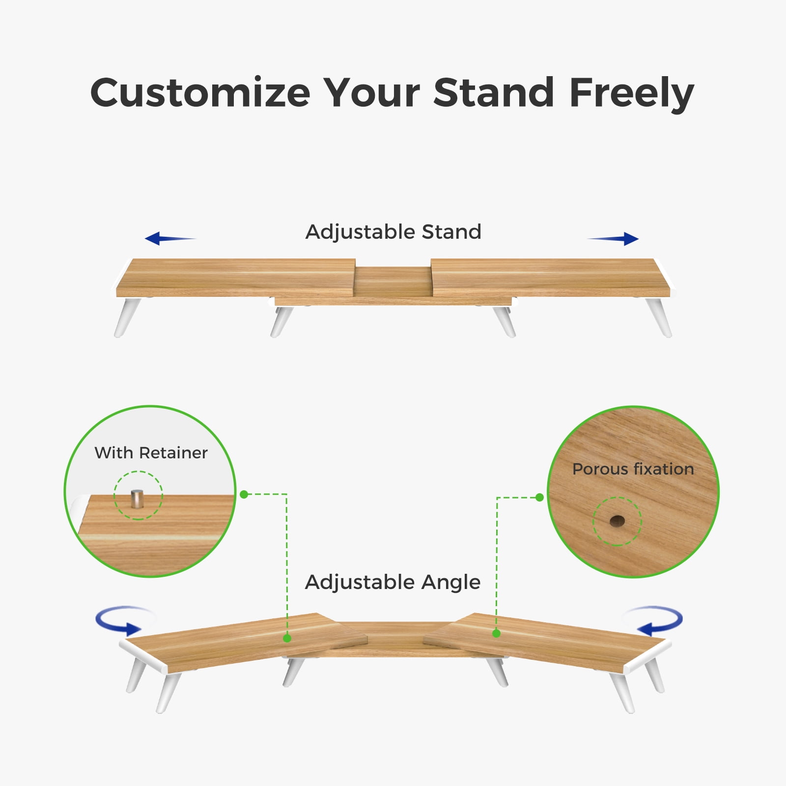 LOUKIN Dual Monitor Stand Riser for Desk, 17.32"*9.84" Large Computer Stand for 2 Monitors With Length&Angle Adjustable