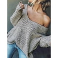 thumbnail image 5 of ManxiVoo Women's Lightweight V Neck Off Shoulder Pullover Sweater Loose Knit Long Sleeve Top for Autumn Casual Wear M Size Grey, 5 of 6