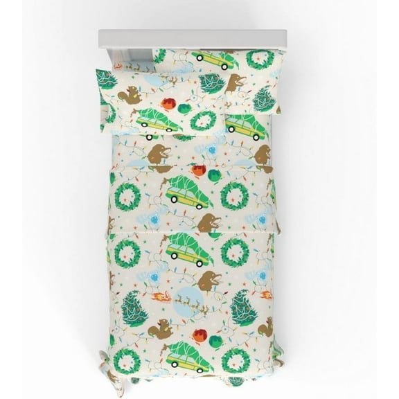 Franco Christmas Vacation Cotton Flannel Sheet Set Twin, Holiday Bedding 3 Piece