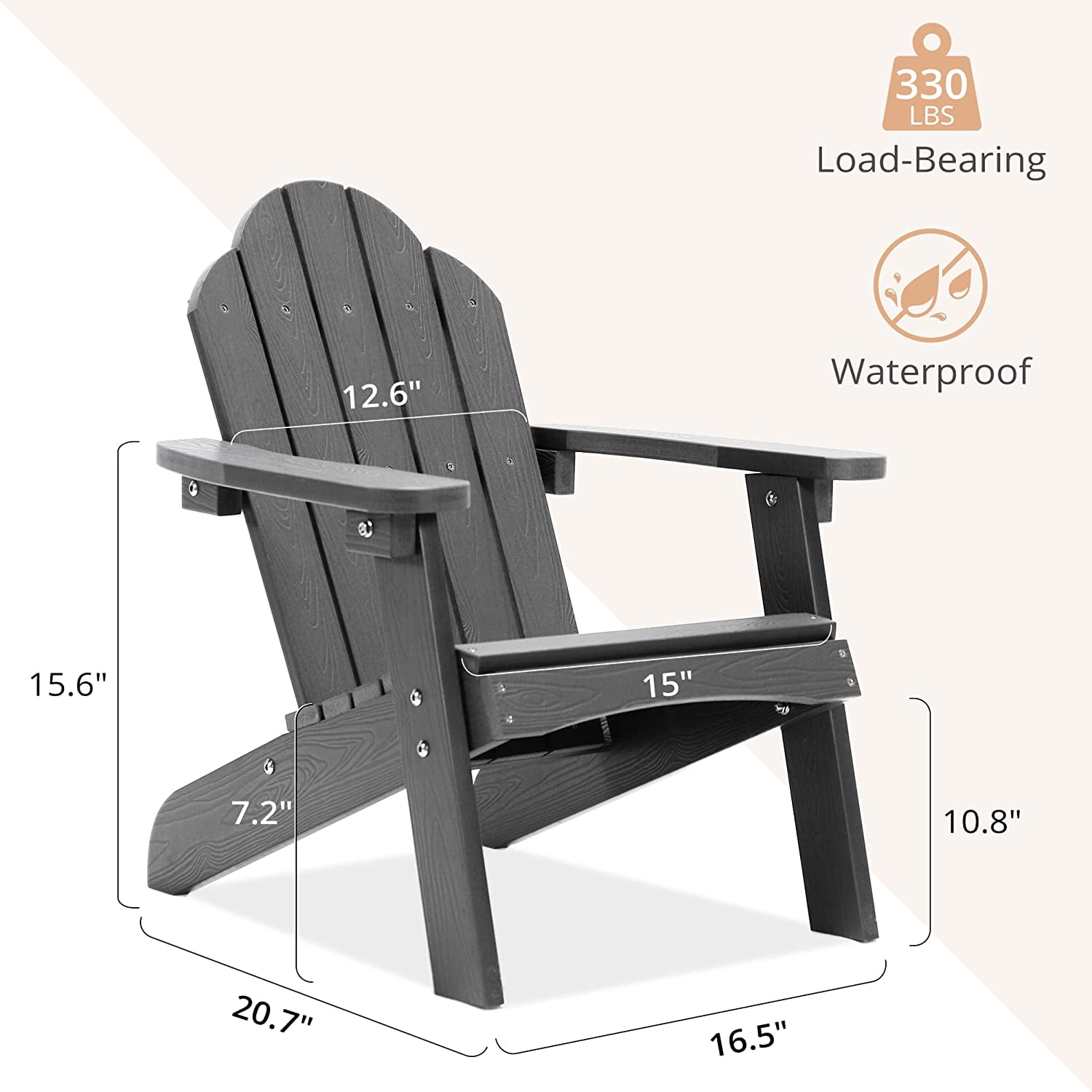 Dycanpo 15.6'' Kids Adirondack Chair, Toddler Outdoor Patio Chair for Backyard, HDPS - Gray