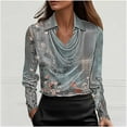 thumbnail image 4 of Womens Silky Satin Shirts Floral Printed Dressy Casual Spring Fall Tops Lapel Cowl Neck Long Sleeve Blouses (XL, Blue), 4 of 5